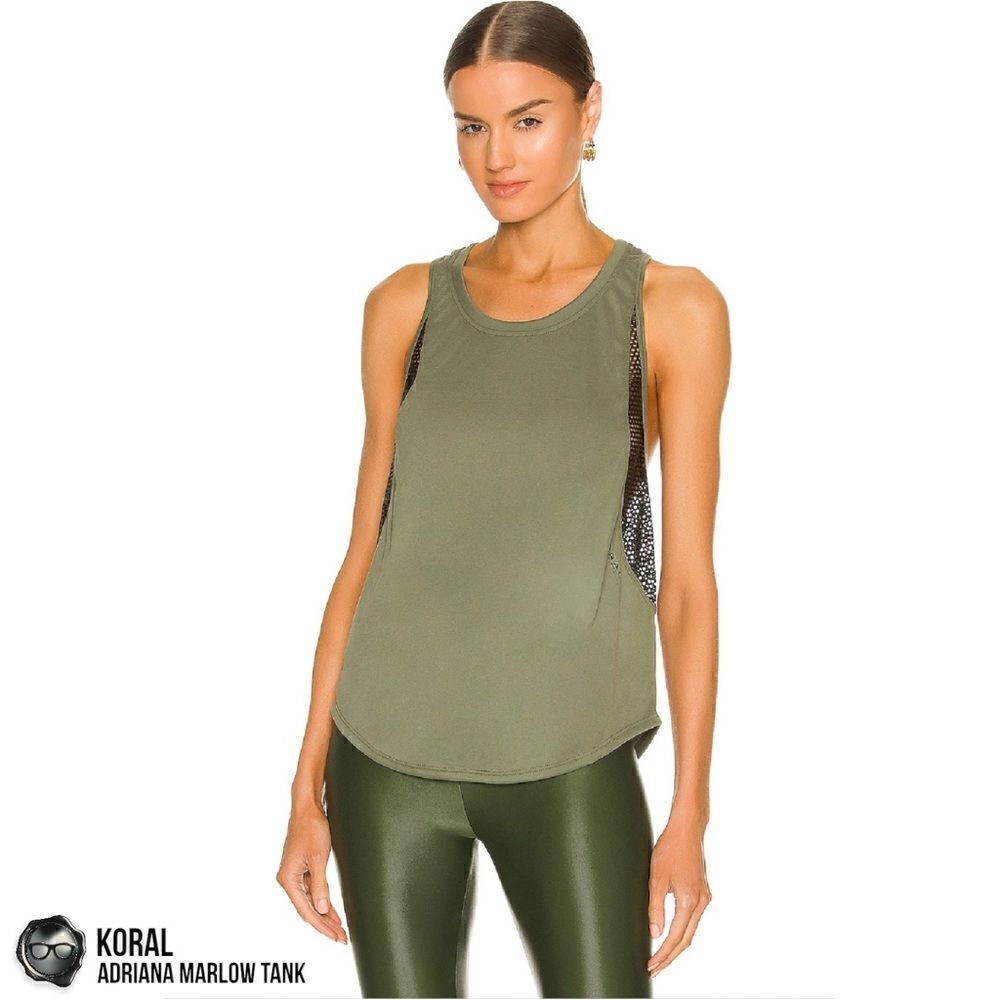 KORAL ACTIVEWEAR ADRIANA MARLOW MESH PANEL TANK IN JUNIPER & BLACK WOMEN SMALL